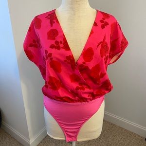 SHEIN Hot Pink and Red Rose Bodysuit